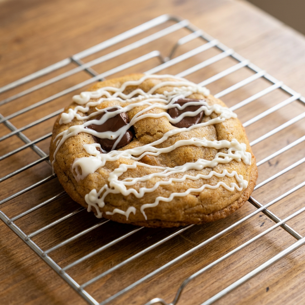 Homemade sourdough s’mores cookie with chocolate and white drizzle